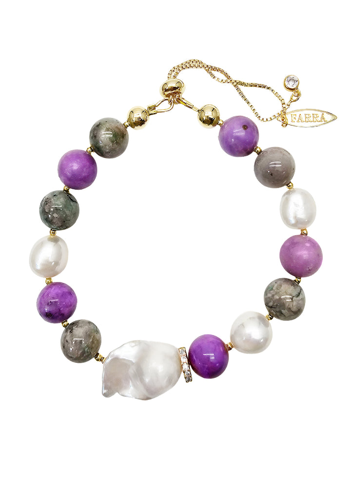 Purple Gemstone With Baroque Pearl Bracelet NB006