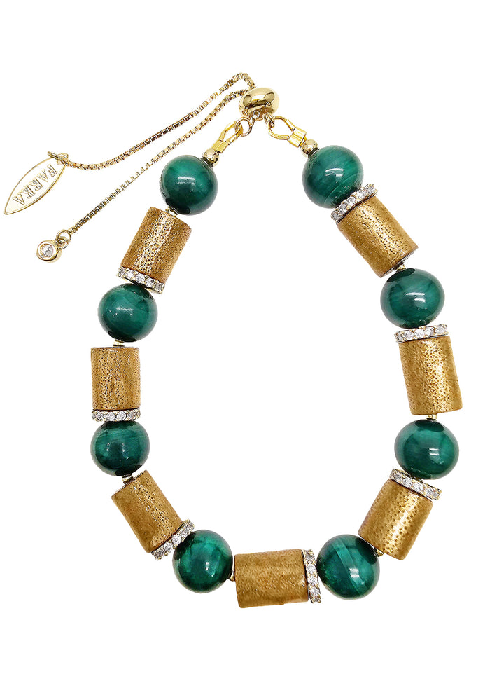 Golden Coral With Green Malachite Adjustable Bracelet NB013