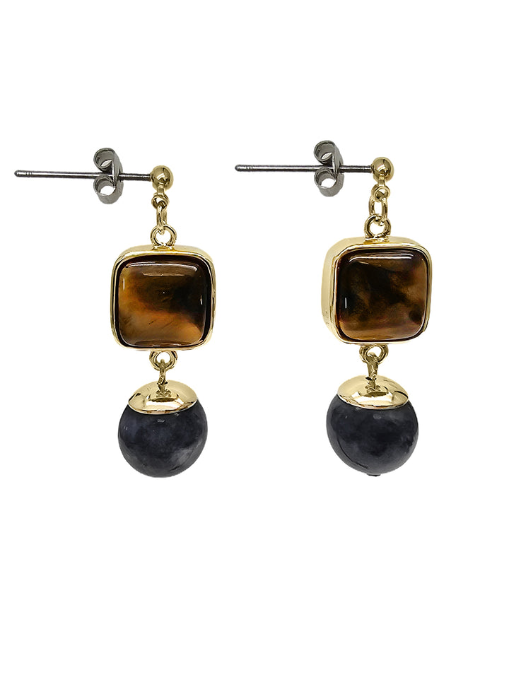 Tiger-eye Stone With Black Obsidian Minimalist Earrings NE001