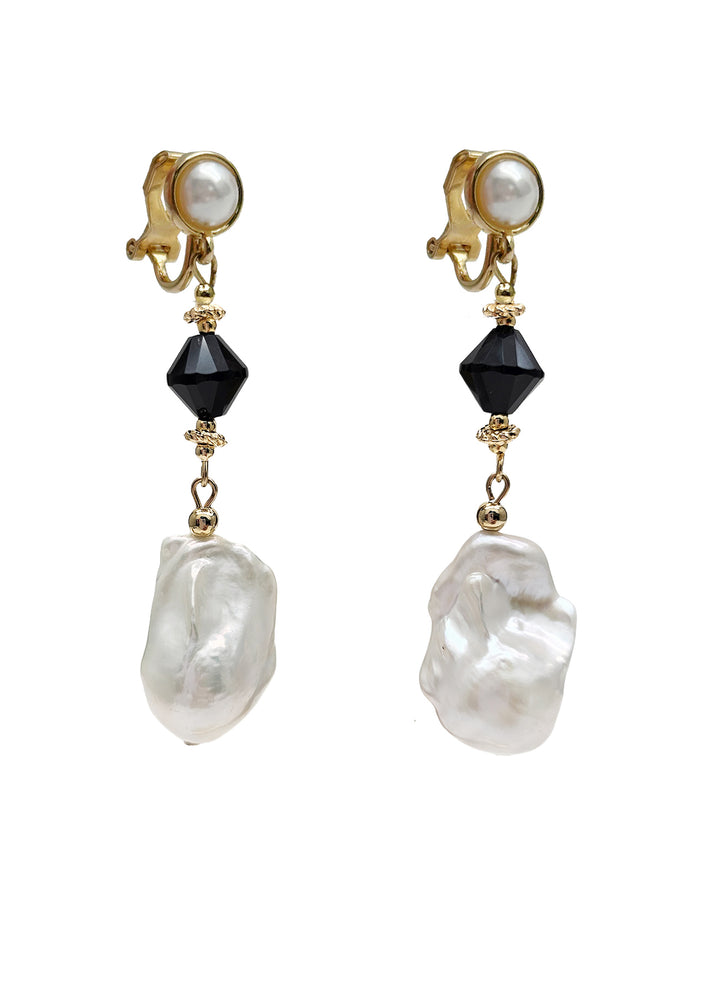 Baroque Pearls With Black Obsidian Clip-on Earrings NE007