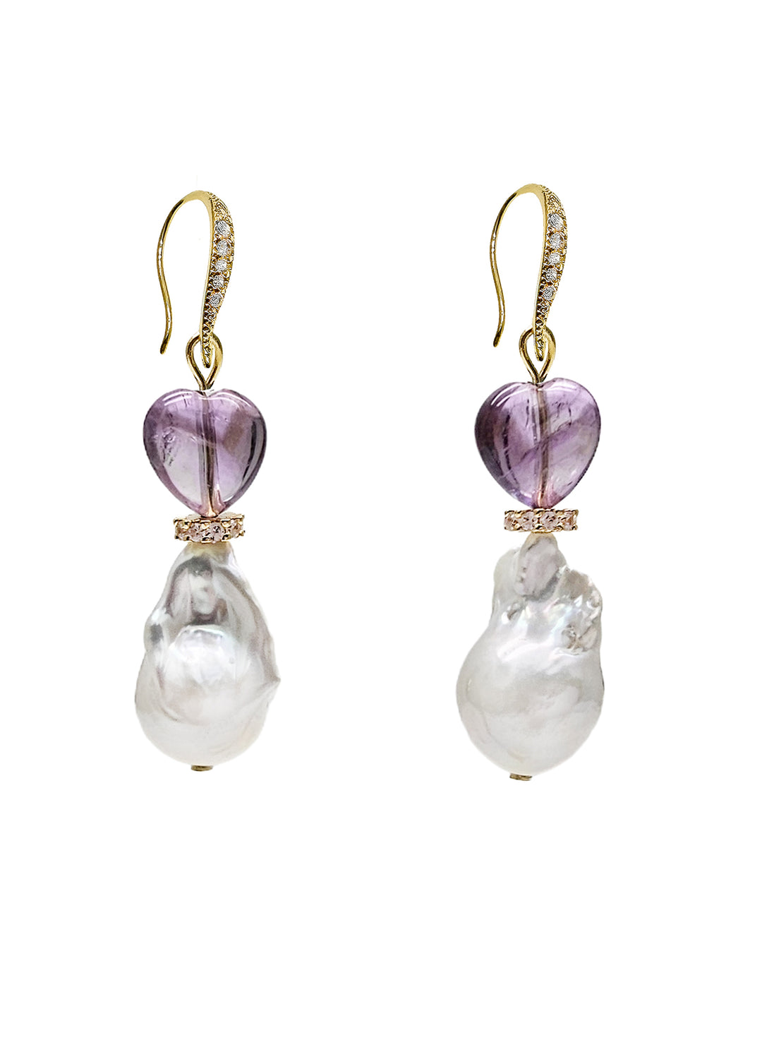 Baroque Pearls With Heart Amethyst Earrings NE014