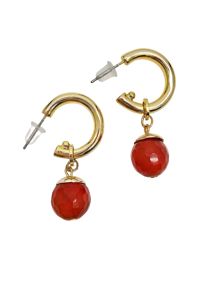 Red Agate Dangle Hoop Earrings NE015