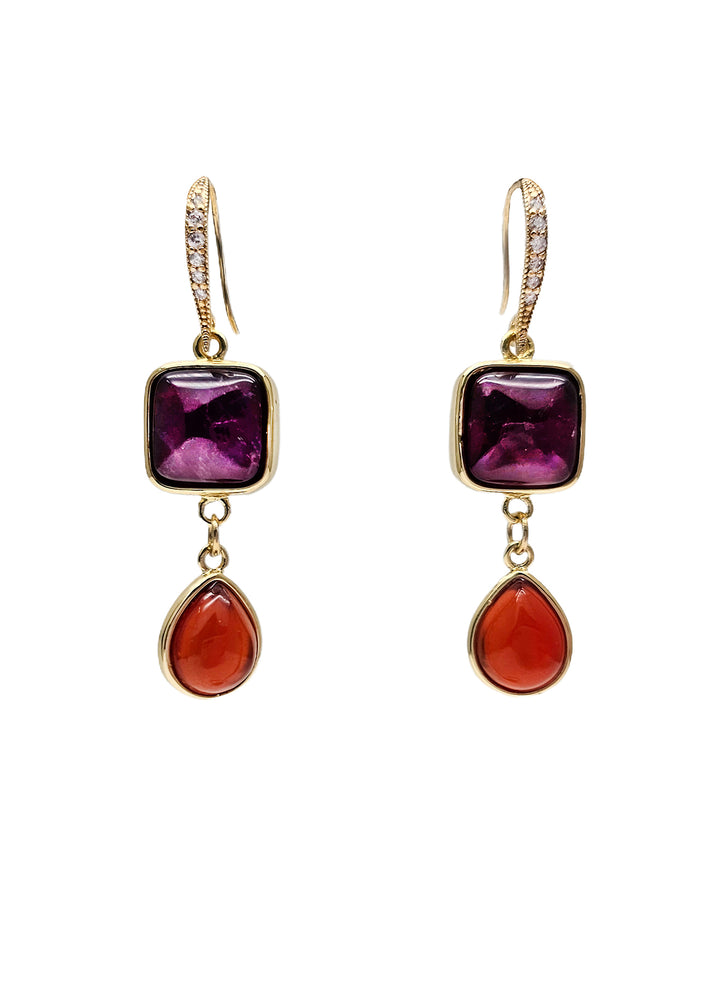 Natural Garnet With Red Agate Dangle Earrings NE017