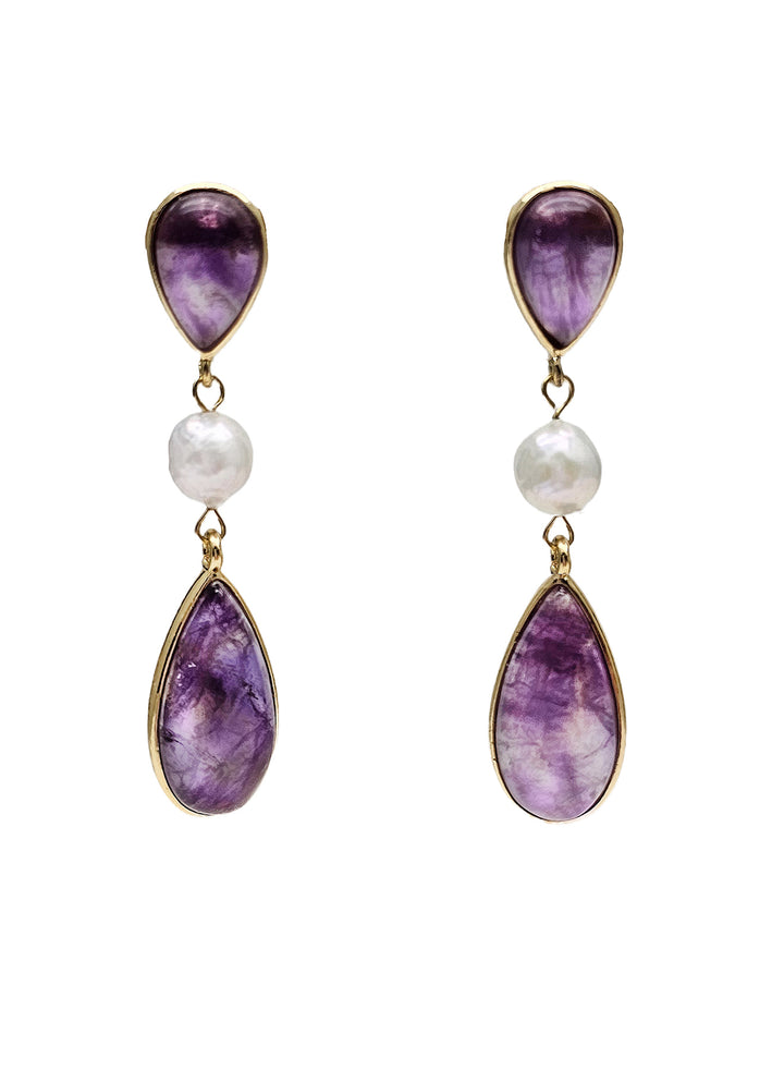 Teardrop Amethyst With Freshwater Pearls Earrings NE019