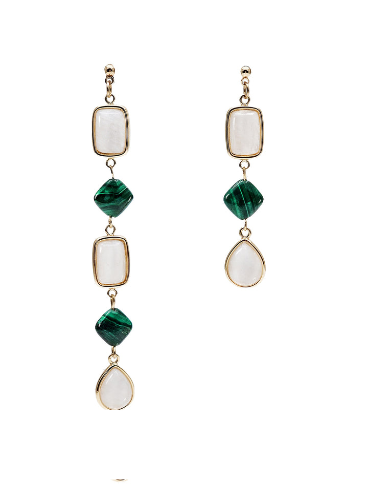 Moonstone With Malachite Asymmetric Earrings NE032