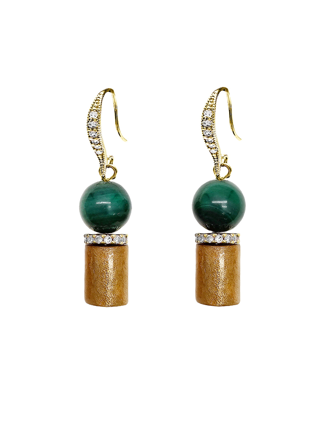 Golden Coral With Malachite Dangle Earrings NE033