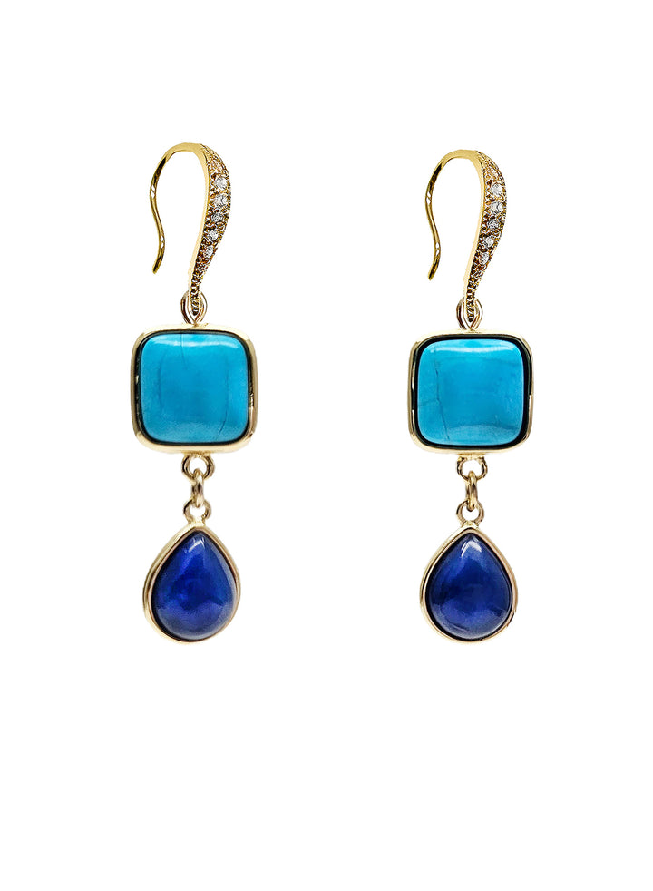 Blue Turquoise And Lapis Dangle Earrings NE040