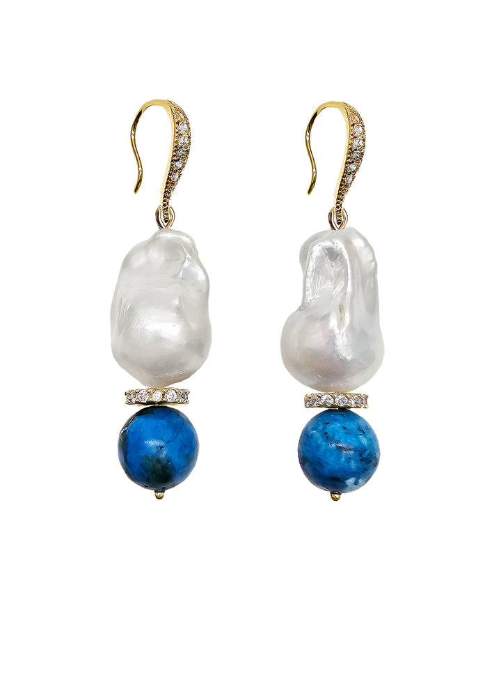 Baroque Pearls With Blue Gemstone Earrings NE041