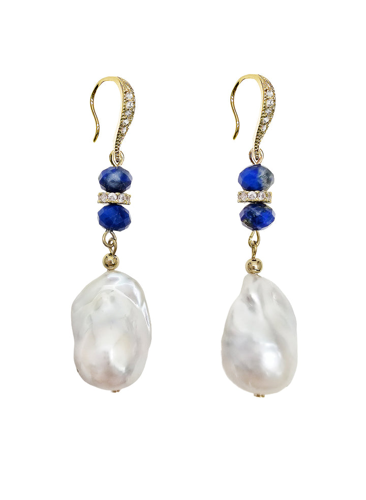 Elegance Baroque Pearls With Lapis Dangle Earrings NE043