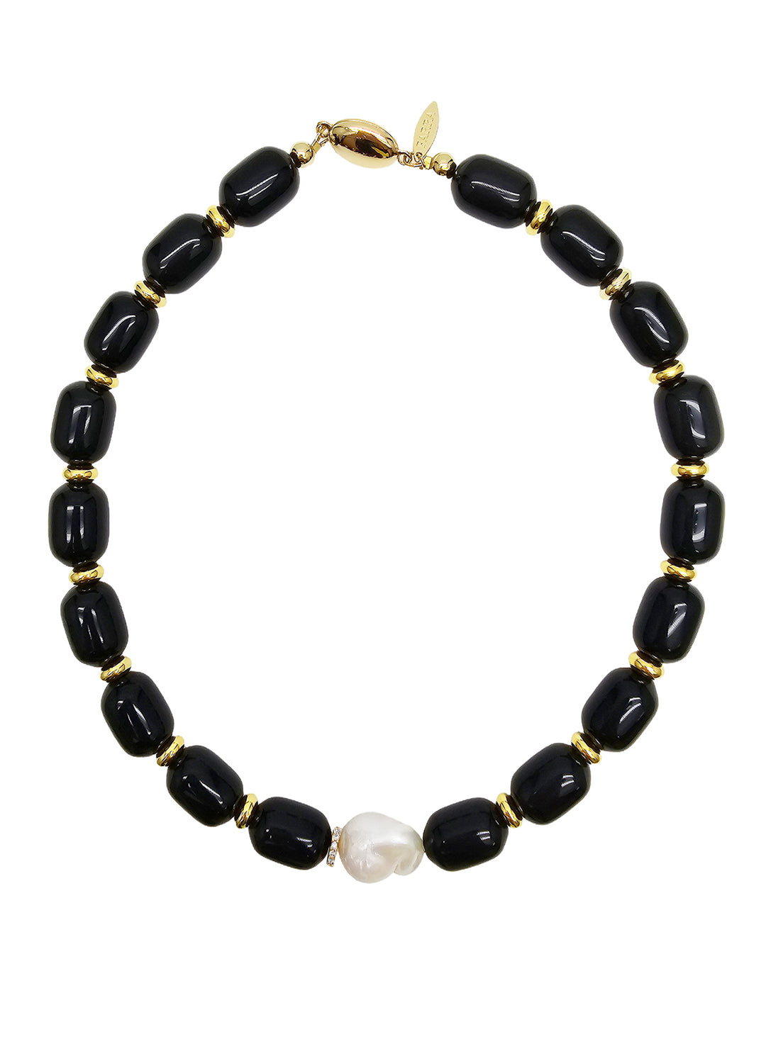 Black Obsidian With Baroque Pearl Pendant Necklace NN004