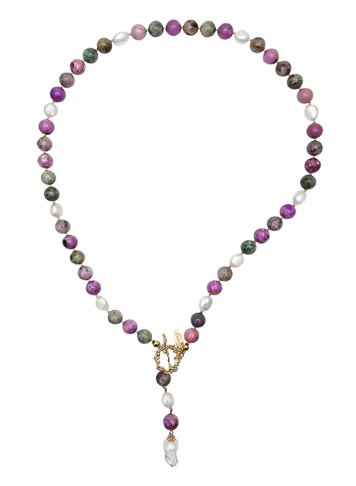 Purple Gemstone And Freshwater pearls Y shape Necklace  NN017