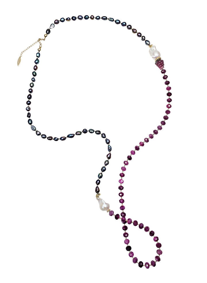 Purple Pearls With Agate And Baroque Pearls Long Necklace NN022