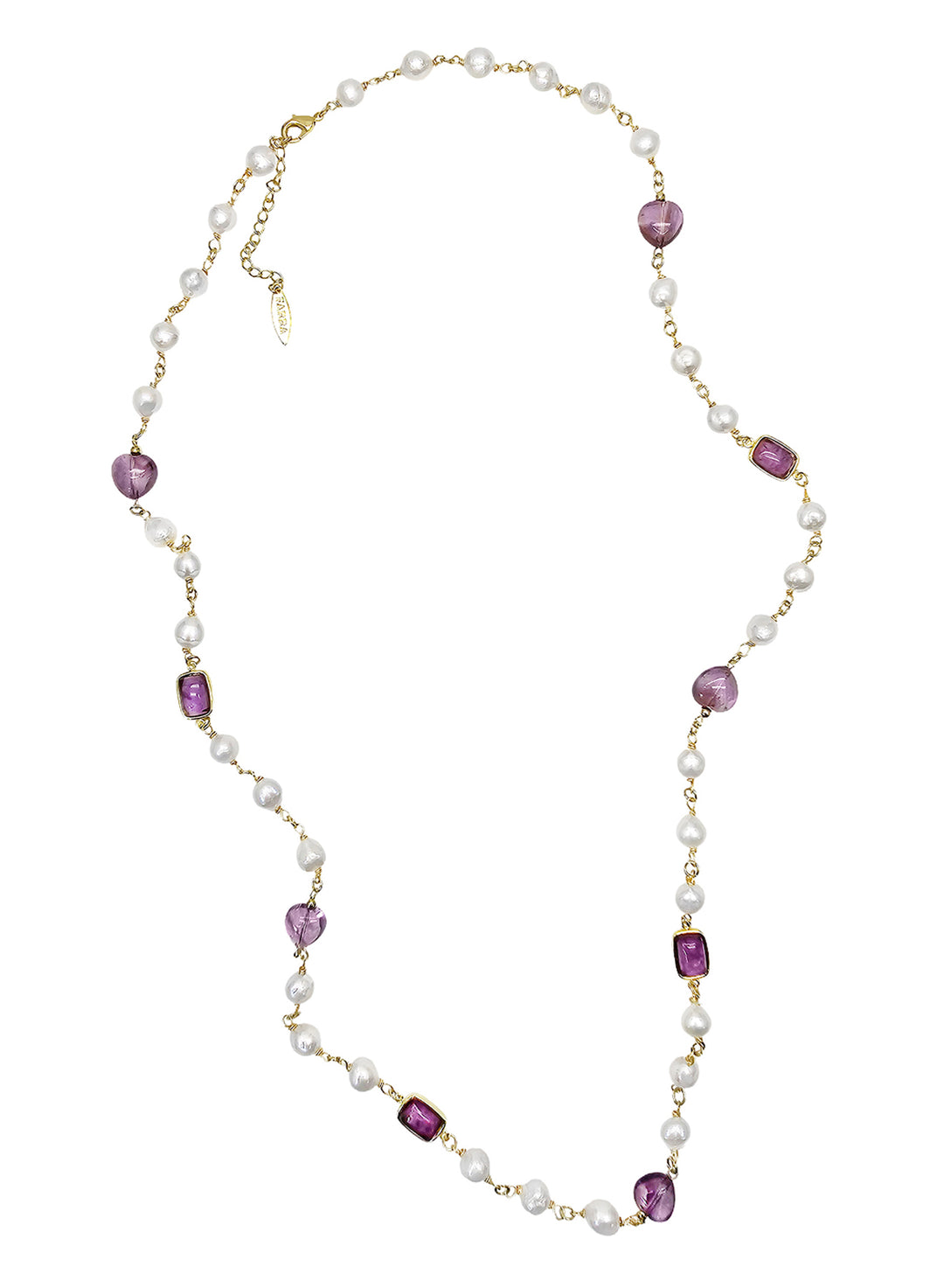 Freshwater Pearls With Amethyst Long Necklace NN023