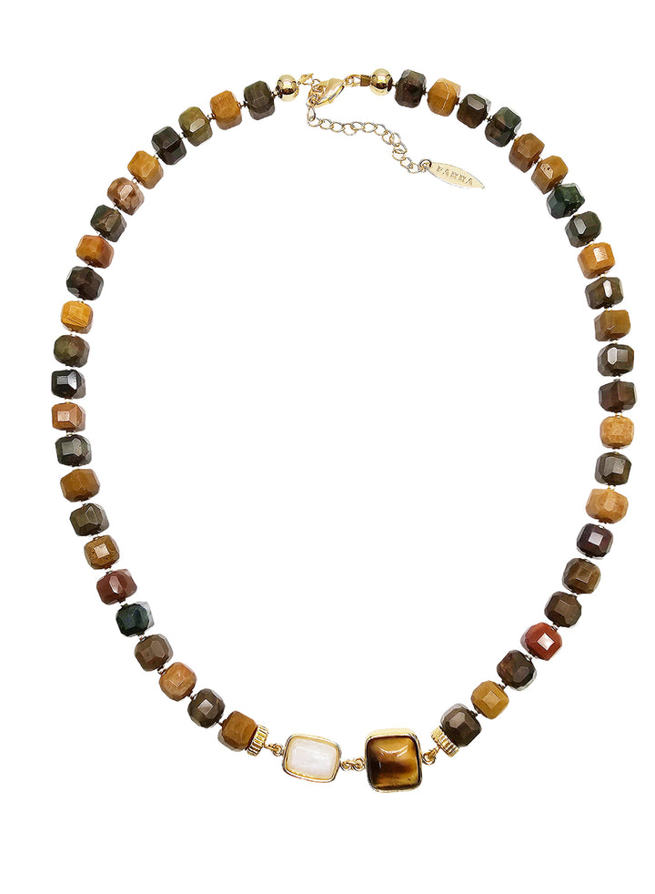 Cube Shaped Tiger Eye With Moonstone Necklace NN029