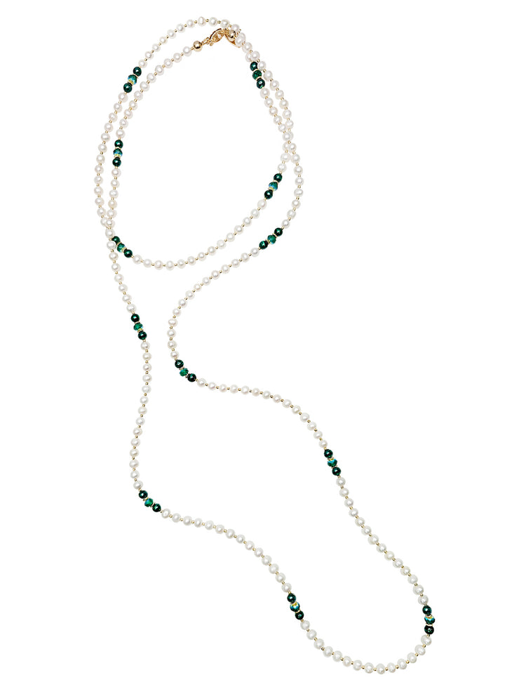 Malachite With Freshwater Pearls Versatile Long Necklace NN035