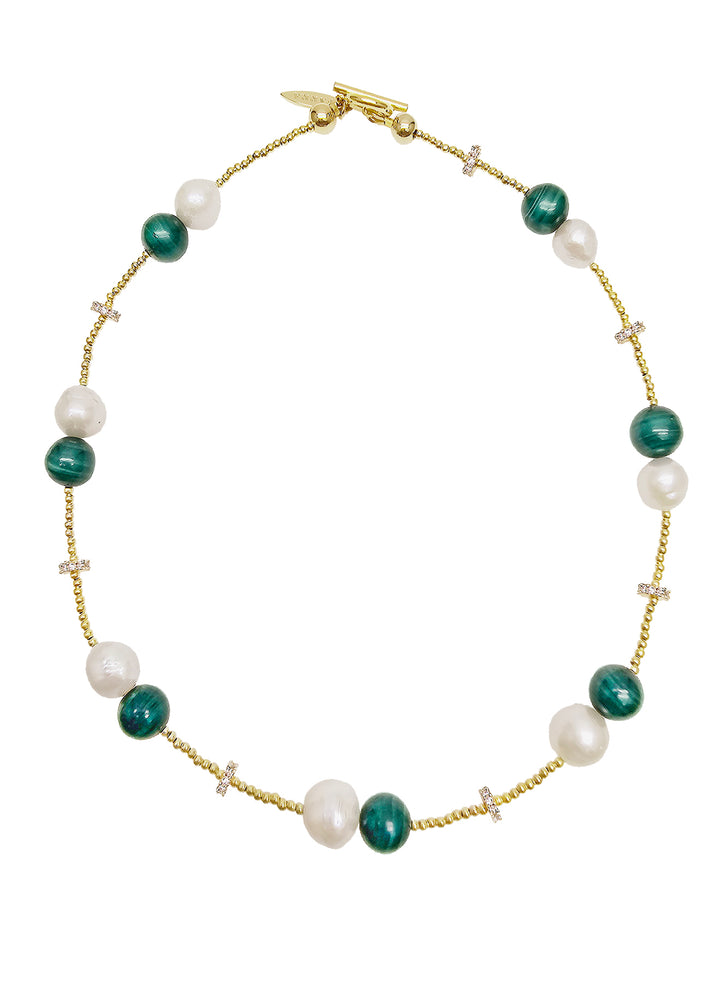 Malachite With Freshwater Pearls Versatile Choker / Bracelet NN036