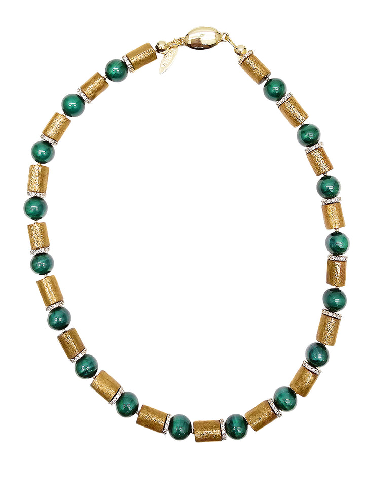 Golden Coral With Green Malachite Necklace NN037