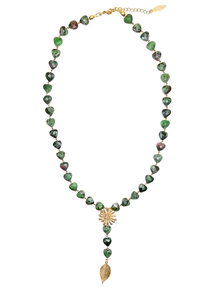 Heart Shaped Green Gemstone With Daisy Flower Necklace NN040