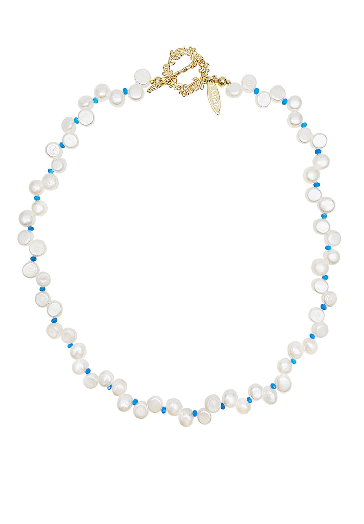 Flower Petal Freshwater Pearls With Blue Turquoise Choker NN044