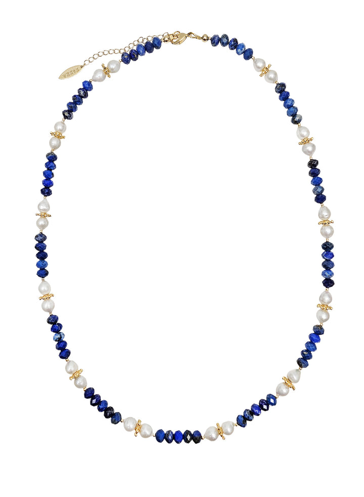 Lapis With Freshwater Pearls Matinee Length Necklace NN045