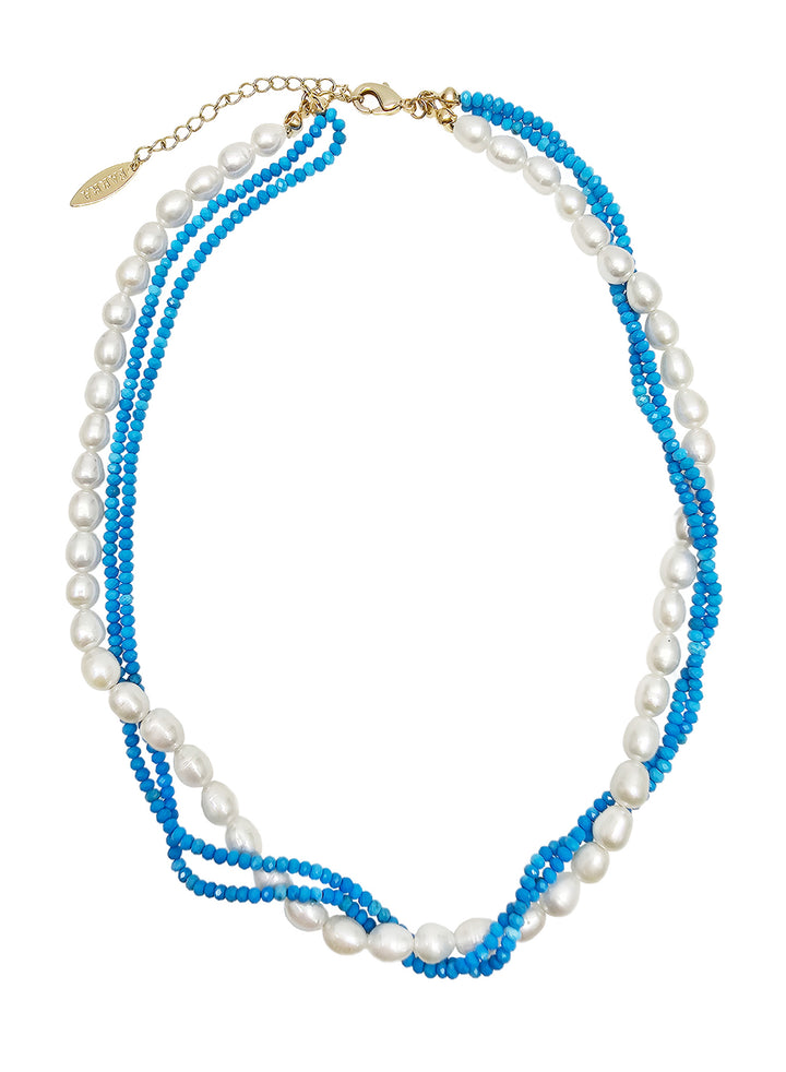 Freshwater Pearls With Blue Turquoise Twisted Necklace NN046