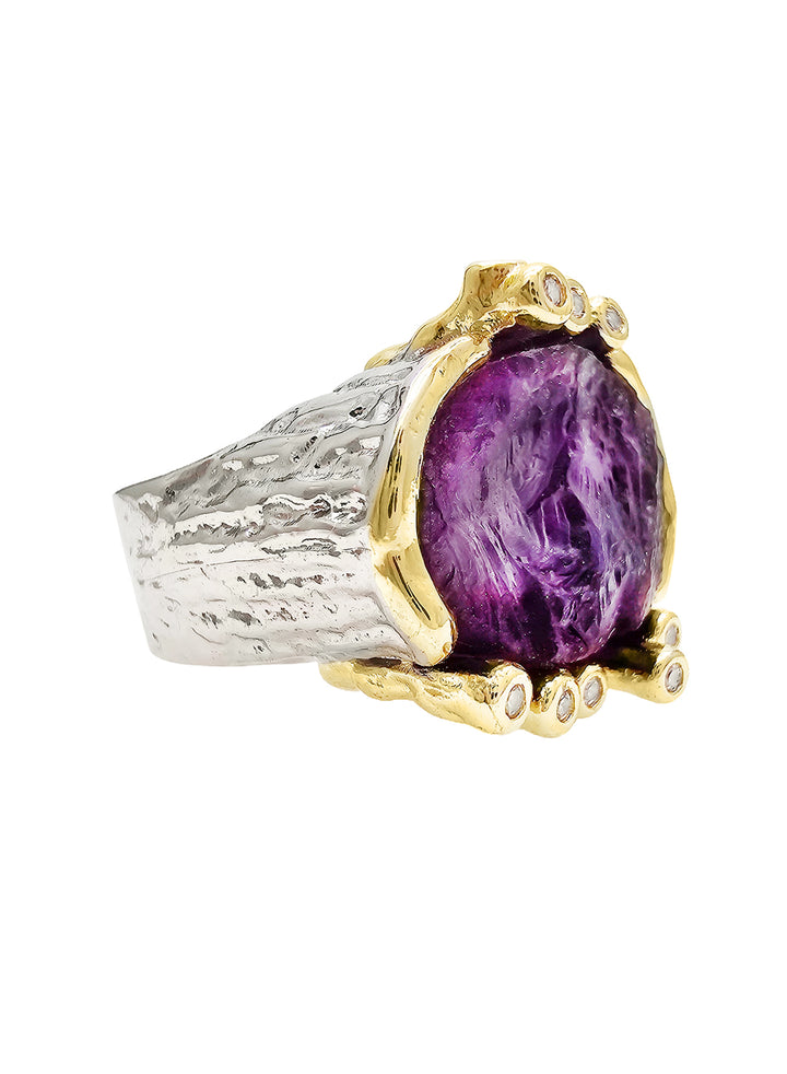 Unpolished Amethyst Platinum Chunky Ring NR008