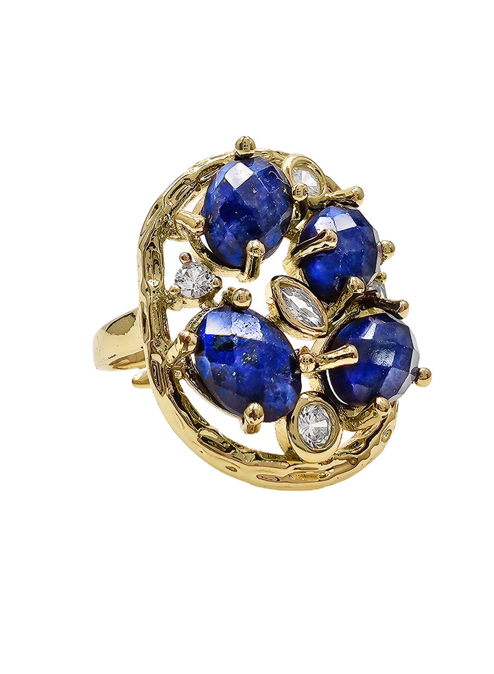 Lapis Stone With Zircon Statement Adjustable Ring NR013