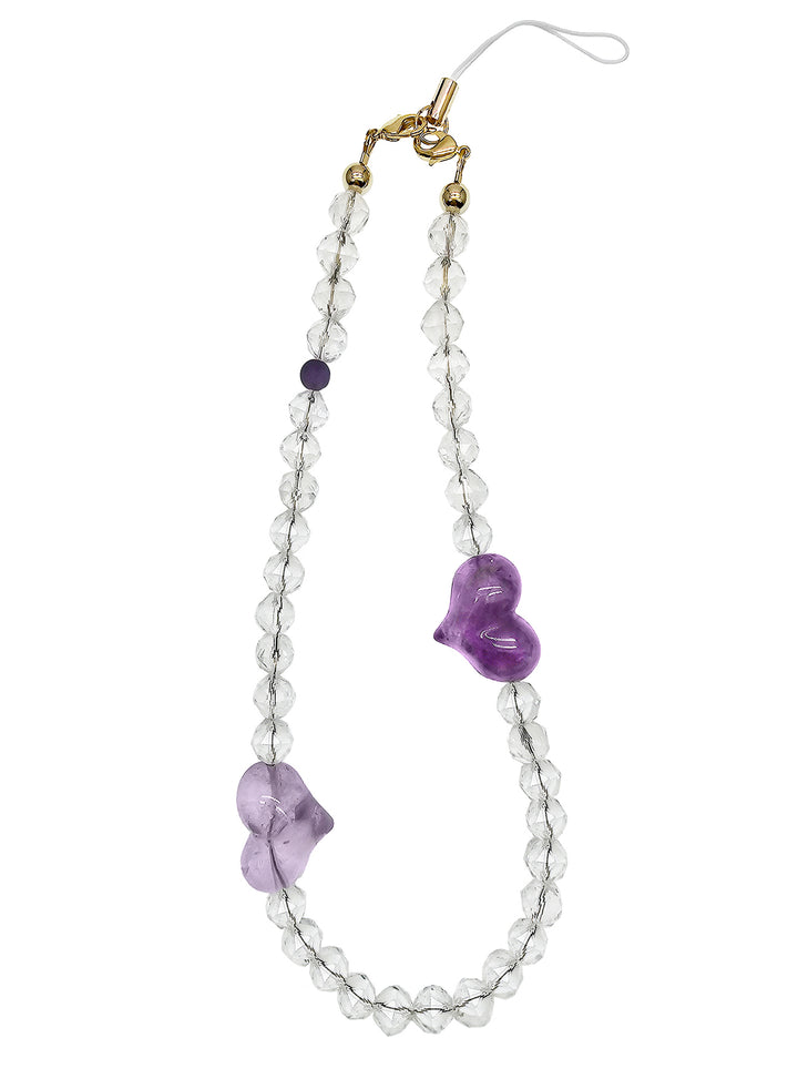 Heart-Shaped Amethyst and White Quartz Attracting Wealth Phone Strap PC040