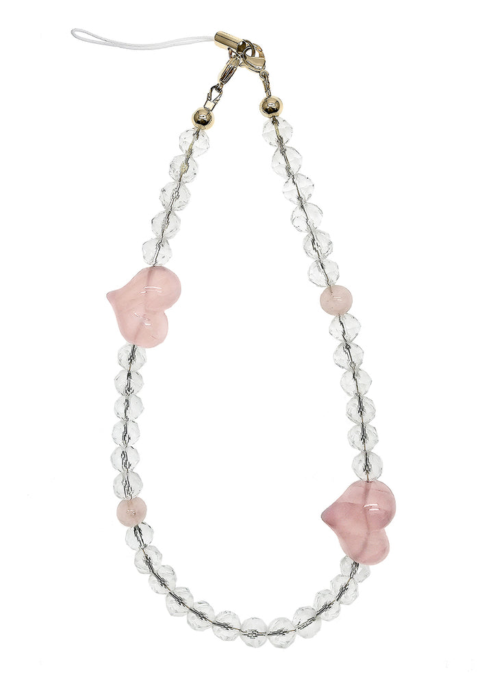 White Quartz With Rose Quartz Hearts Attract Romance Phone Strap PC041
