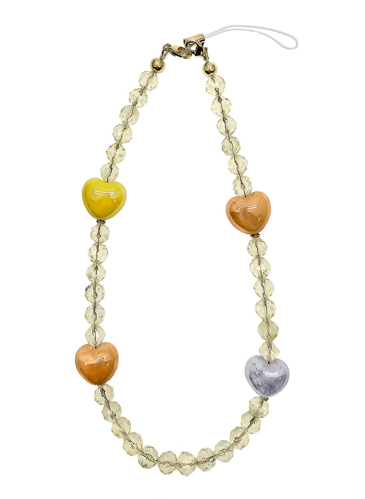 Citrine With Colorful Ceramic Hearts Gemstone Phone Strap PC043