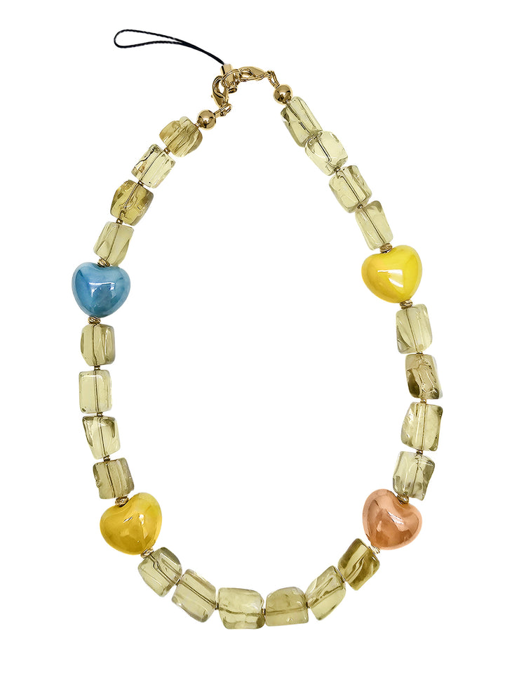 Faceted Citrine With Colorful Hearts Gemstone Phone Strap PC044