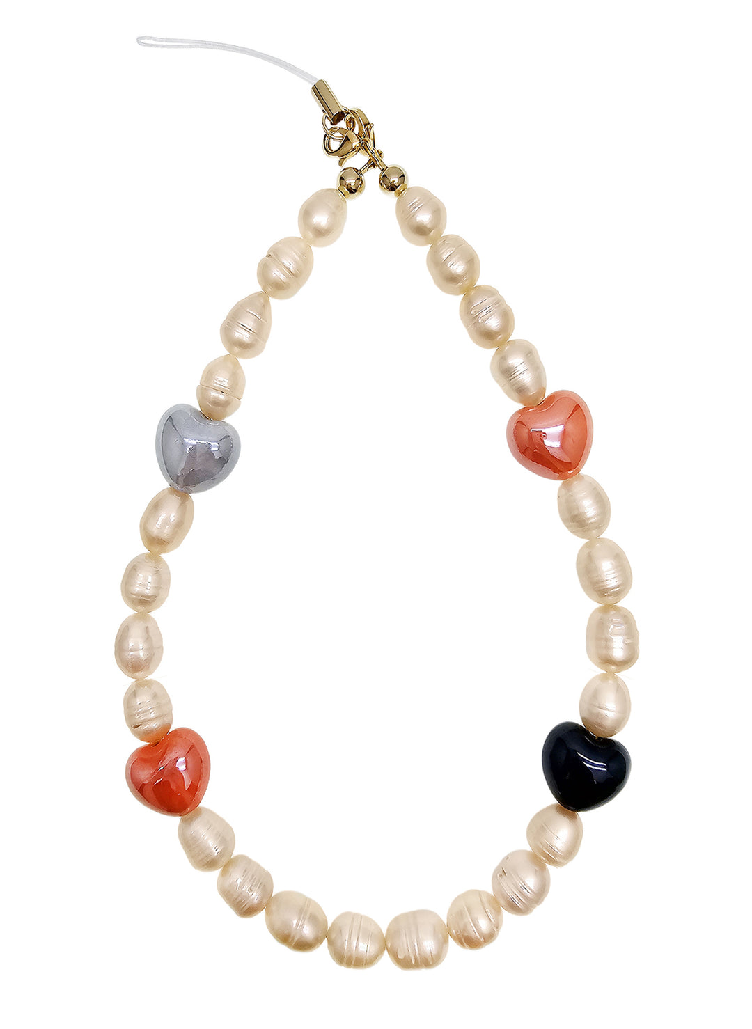 Orange Freshwater Pearls With Orange Ceramic Hearts Lovely Phone Strap PC046