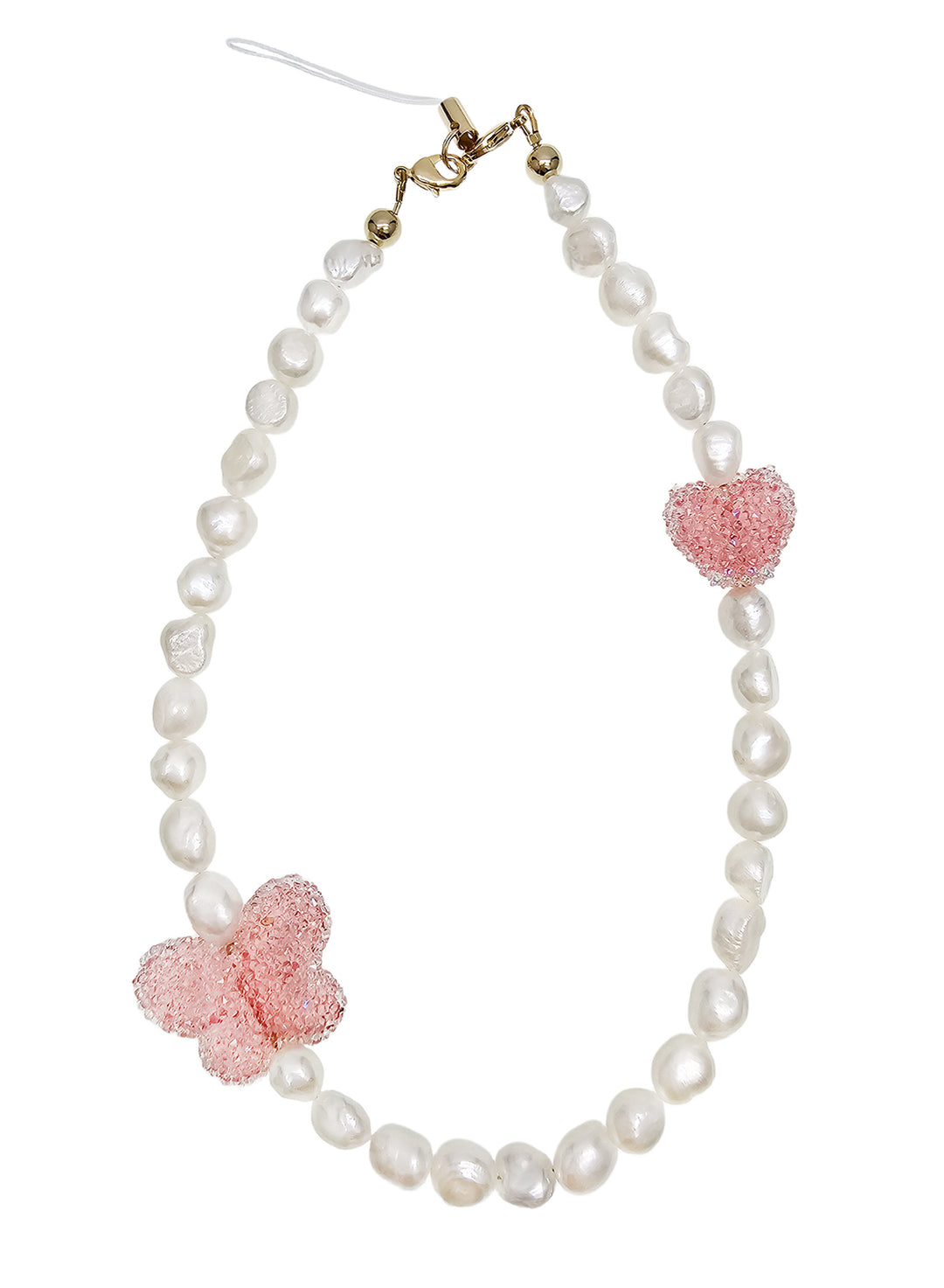 Freshwater Pearls With Candy Style Pink Butterfly Phone Strap PC050