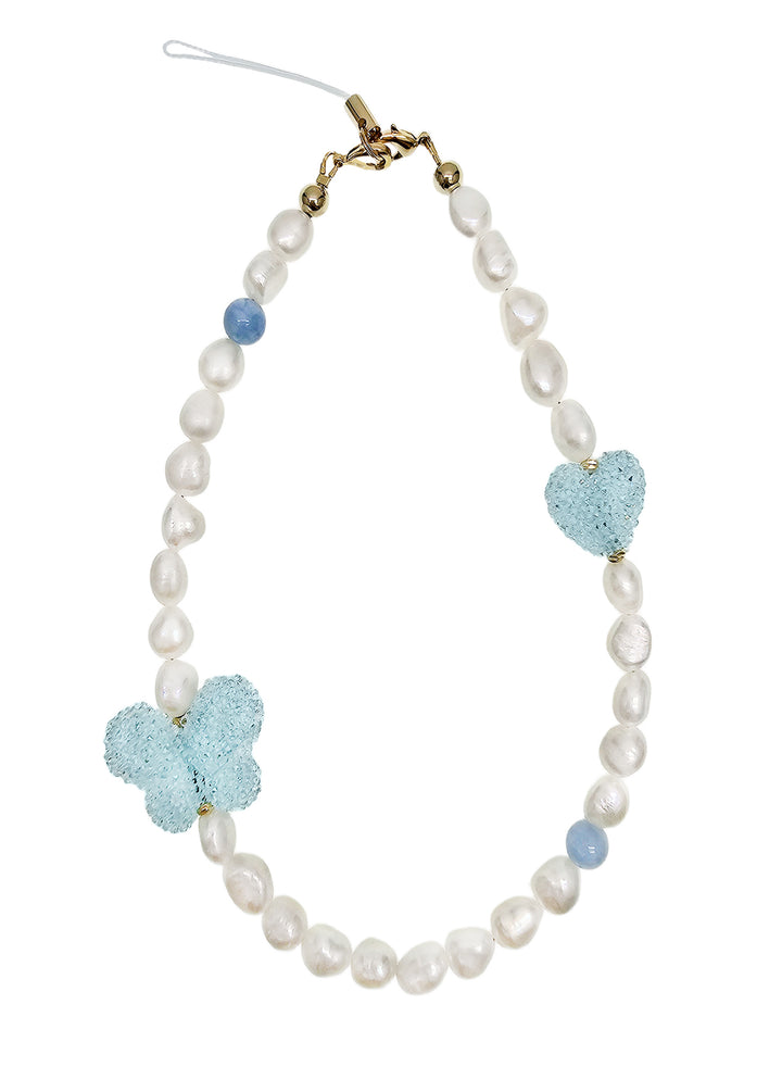 Freshwater Pearls With Blue Candy Style Butterfly Lovely Phone Strap PC051