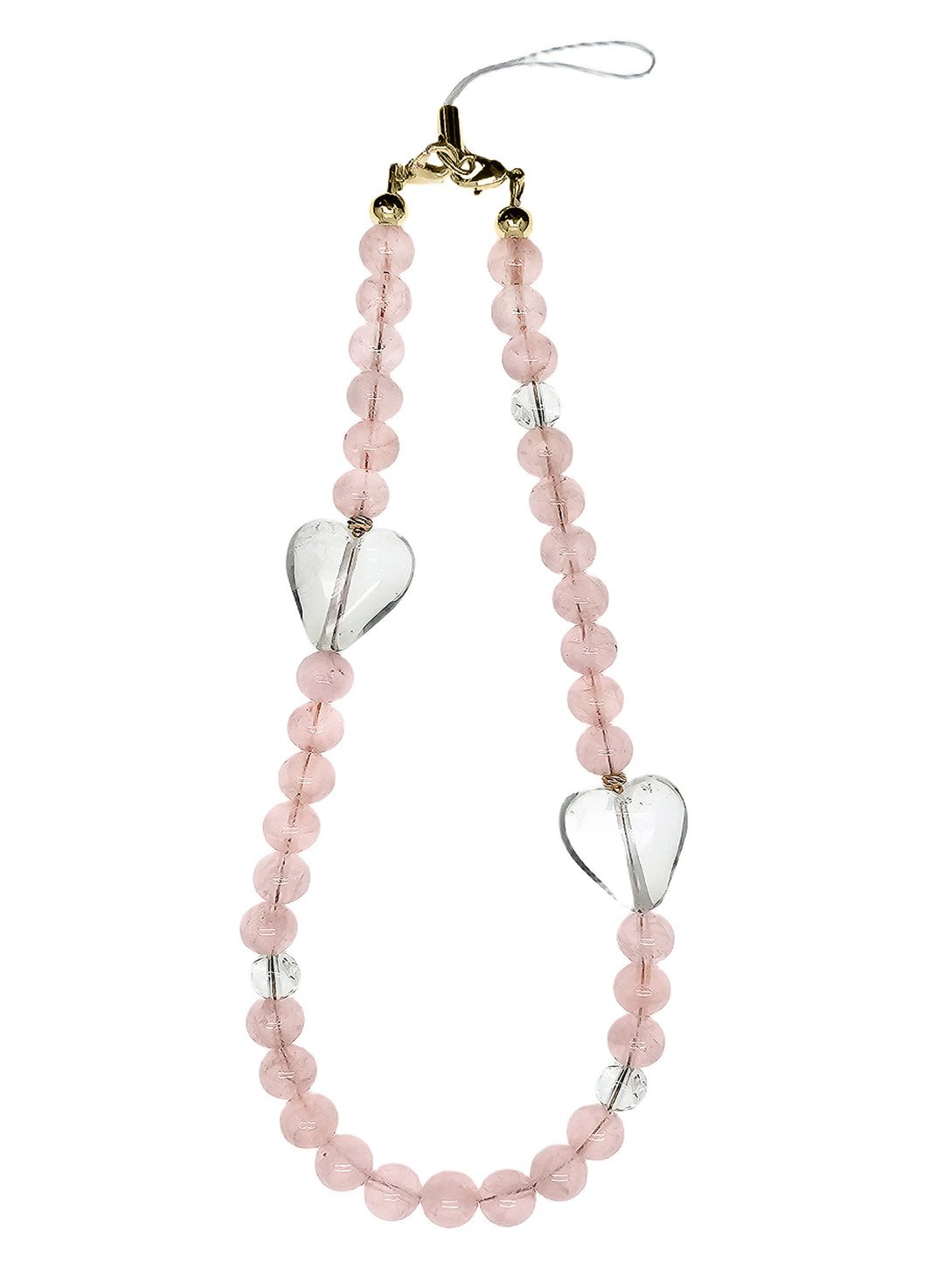 Rose Quartz With White Quartz Hearts Gemstone Phone Strap PC054