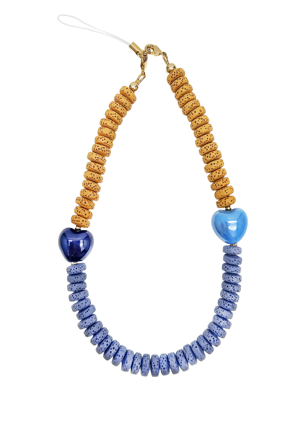 Yellow And Blue Lava Stone With Ceramic Hearts Phone Strap PC060