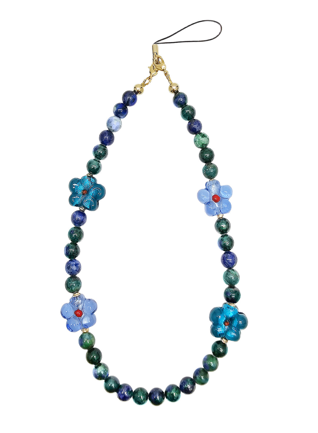 Phoenix Lapis Gemstone With Flowers Phone Semi-precious Stone Strap PC061