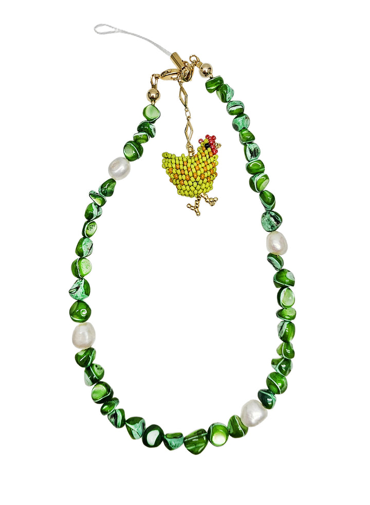 Green Shell With Beaded Chicken Phone Strap PC065