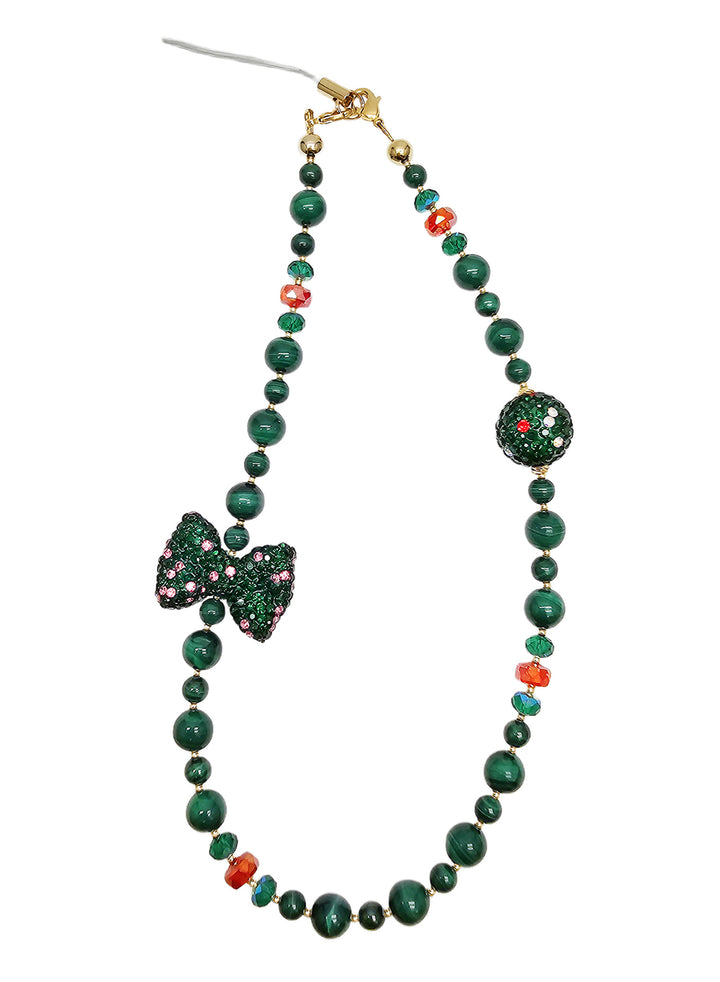 Malachite With Rhinestone Butterfly Knot Phone Strap PC068