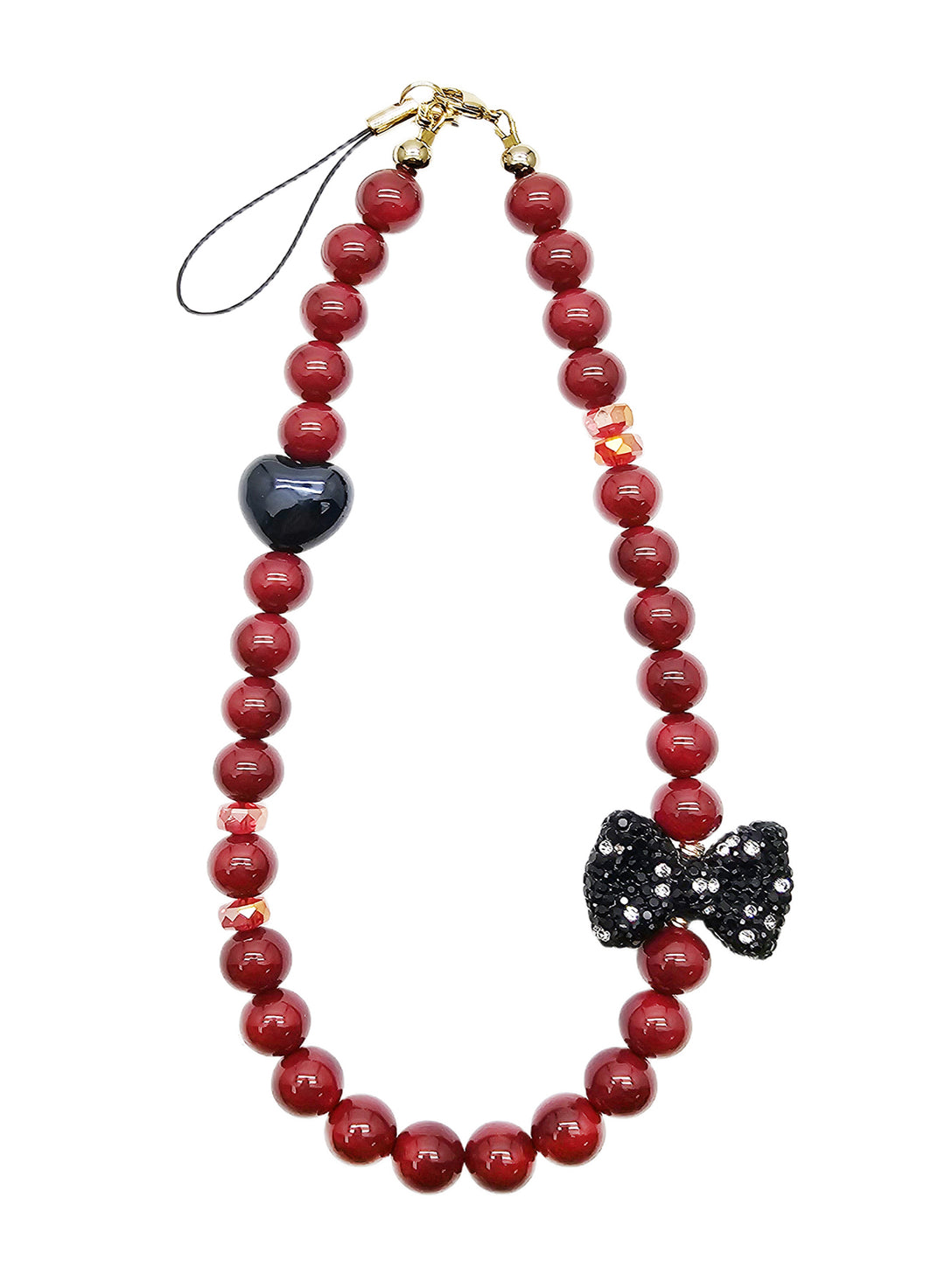 Red Bamboo Coral With Rhinestone Butterfly Knot Phone Strap PC071
