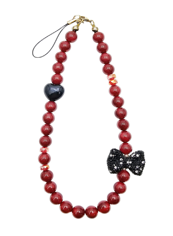 Red Bamboo Coral With Rhinestone Butterfly Knot Phone Strap PC071