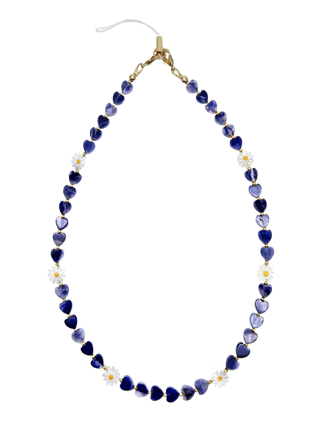 Heart Shaped Sodalite With Shell Flower Gemstone Phone Strap PC073