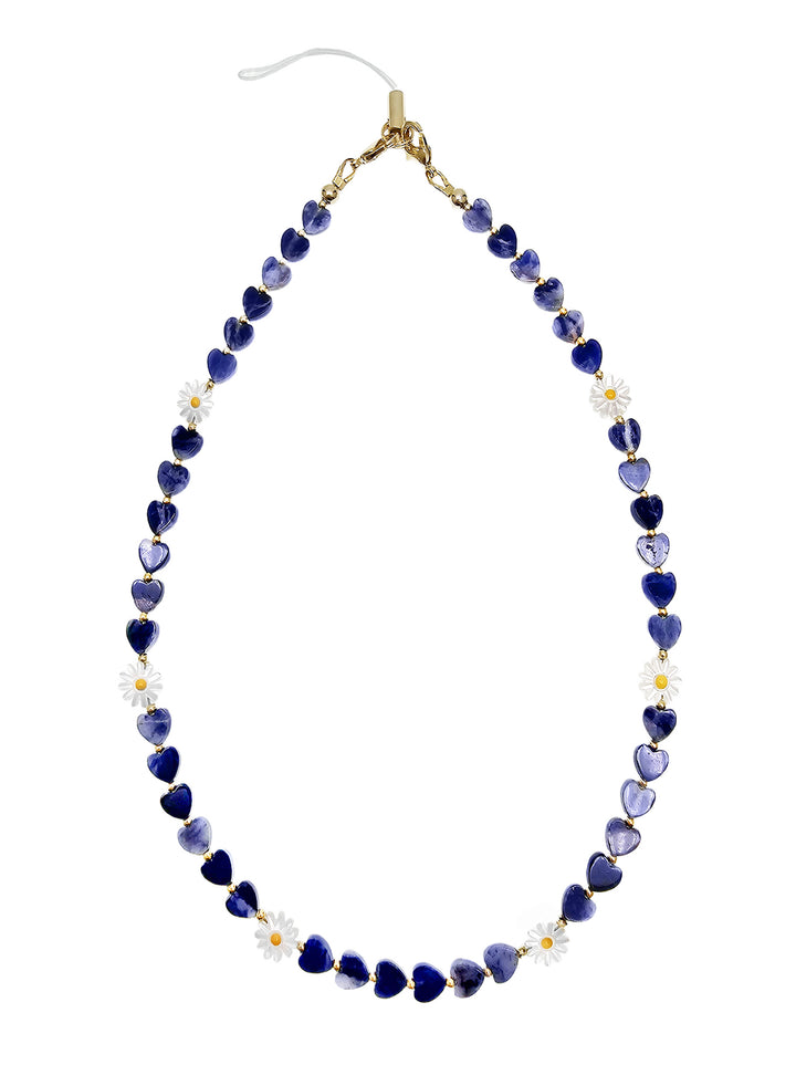 Heart Shaped Sodalite With Shell Flower Gemstone Phone Strap PC073