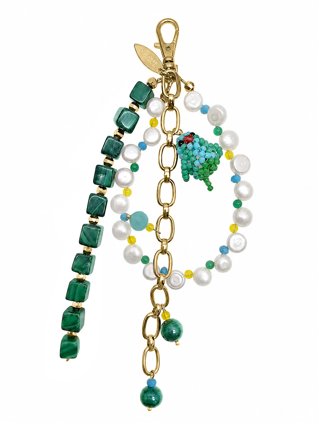 Green Malachite Freshwater Pearl Bird Charm Phone Strap & Bag Charm PC100