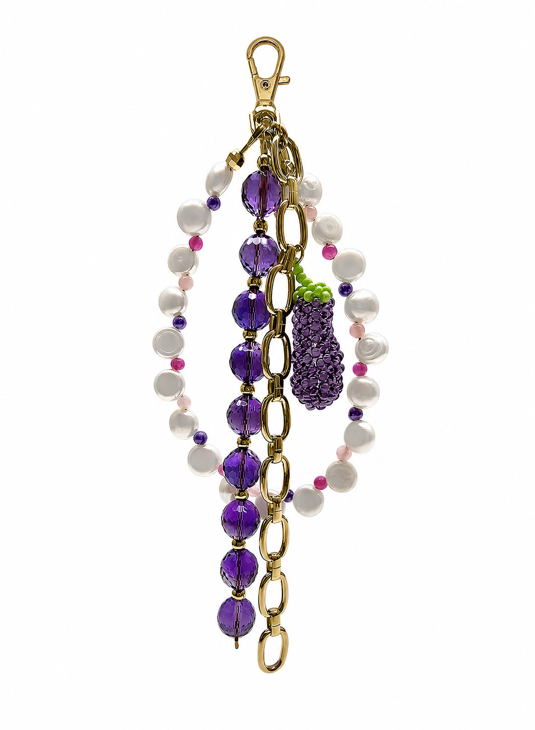 Amethyst And Pearl Handcrafted Eggplant Charm Phone Strap & Bag Charm PC101