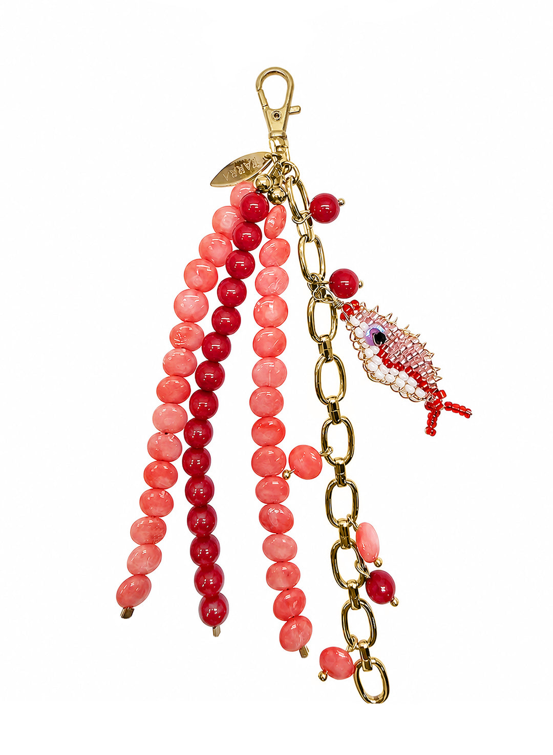 Fish Charm Pink & Red Bamboo Coral Phone Strap & Bag Charm PC102