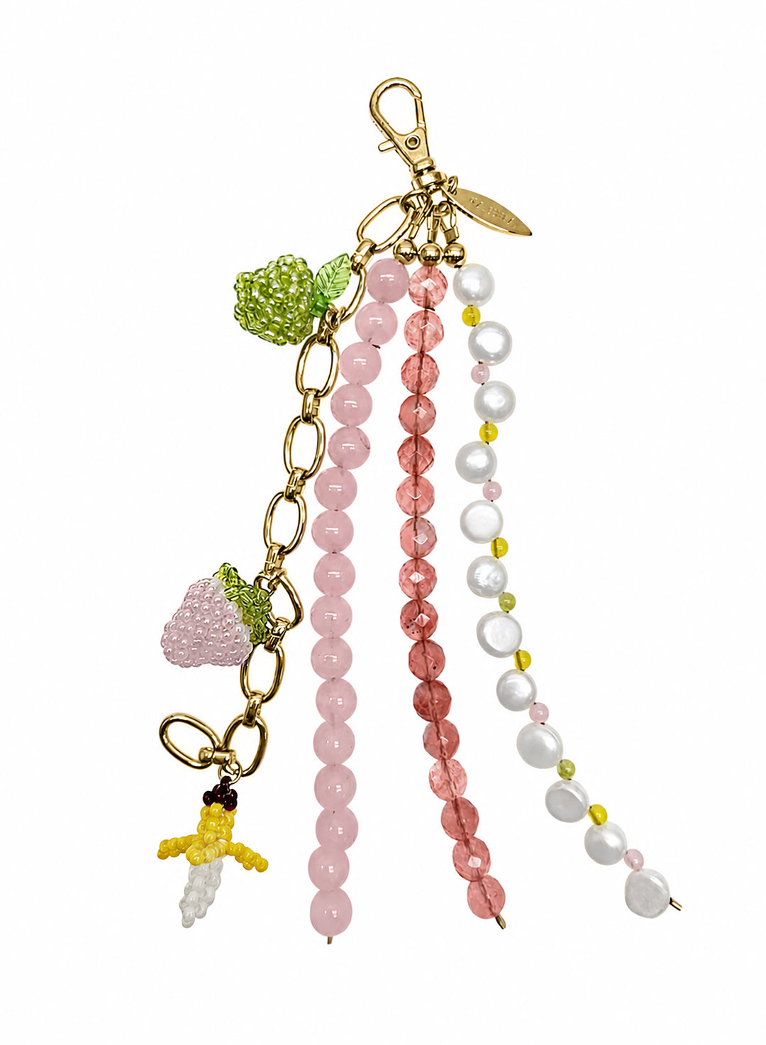 Fruit Charm Pink Gemstone And Pearl Phone Strap & Bag Charm PC103