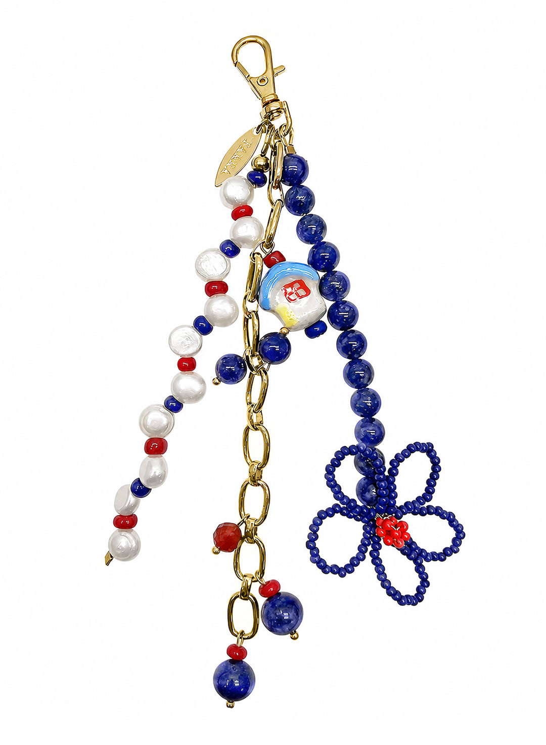 Flower Lapis And Pearls With Ceramic House Charm Phone Strap & Bag Charm PC104