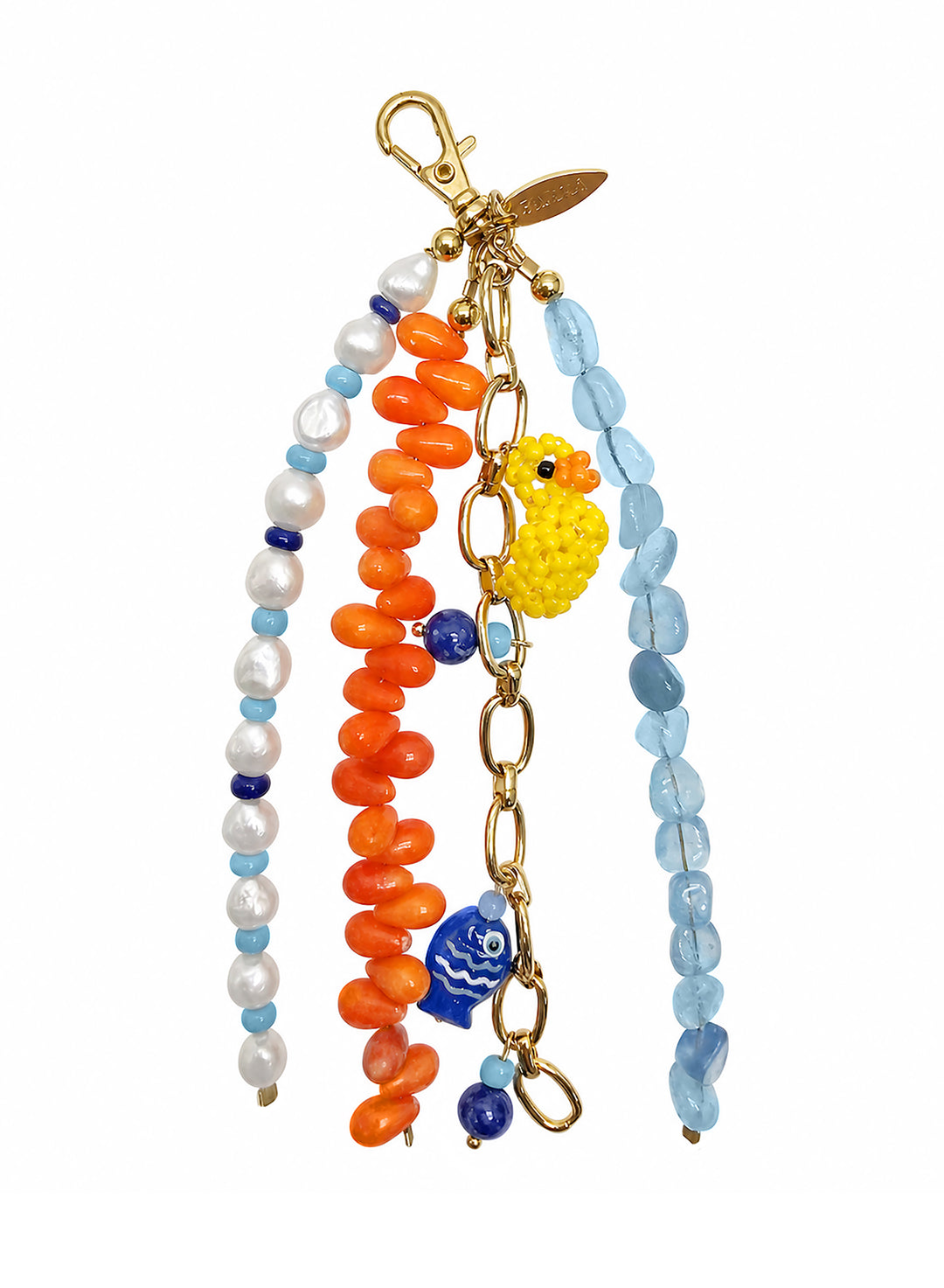 Duck & Fish Coral Aquamarine And Pearls Tassel Phone Strap / Bag Charm PC108