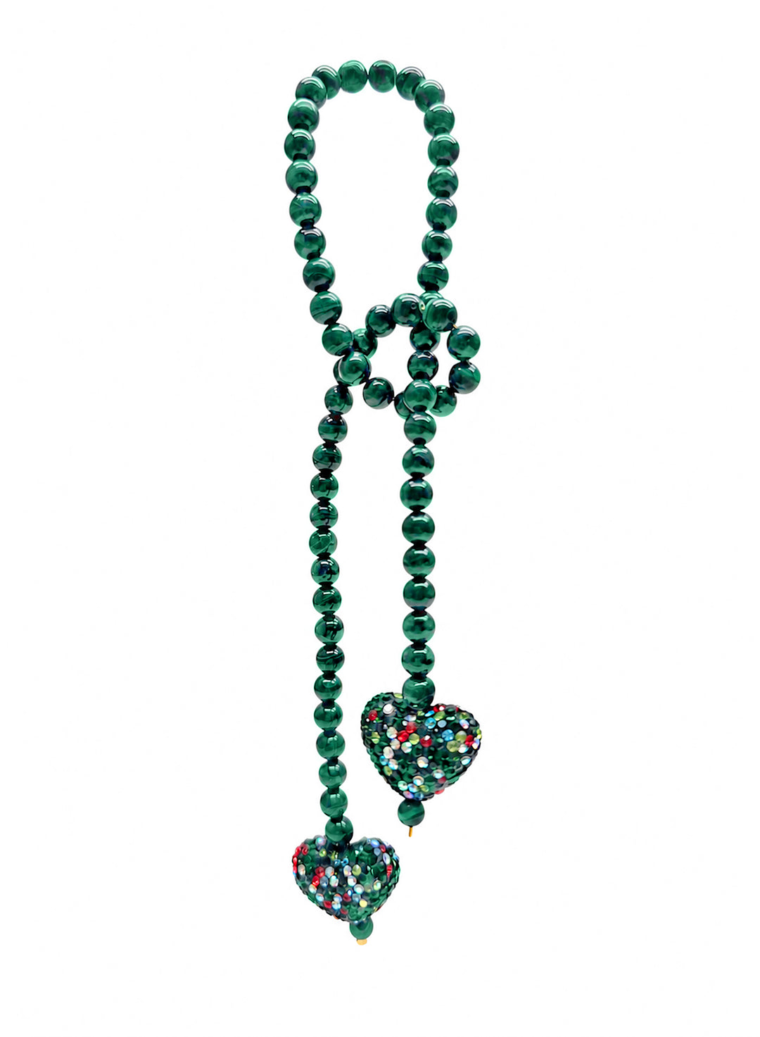 Malachite With Rhinestone Heart Open-Ended Versatile Bag Charm PC119